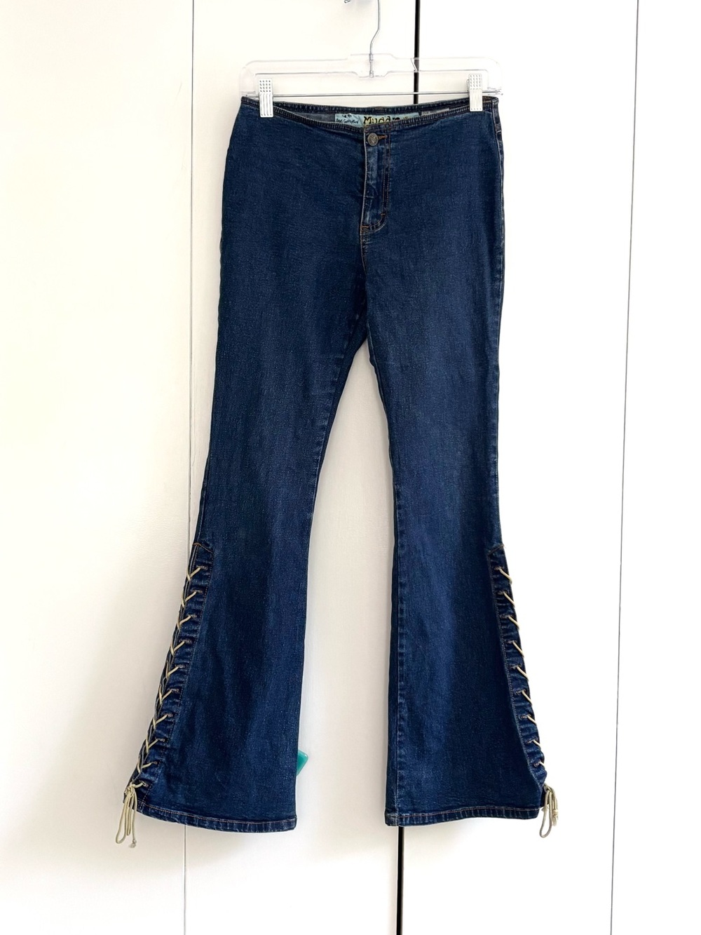 Y2K Low Rise Mudd Dark Blue Lace-Up Flare Jeans Size 5 /25/26